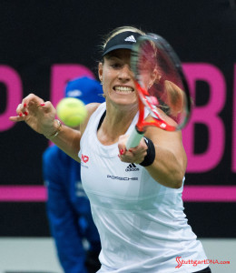 Angelique Kerber new Porsche Brand Ambassador: Angelique Kerber is seen here in heated action on the tennis court, in a close portrait shot. Credit: Porsche AG