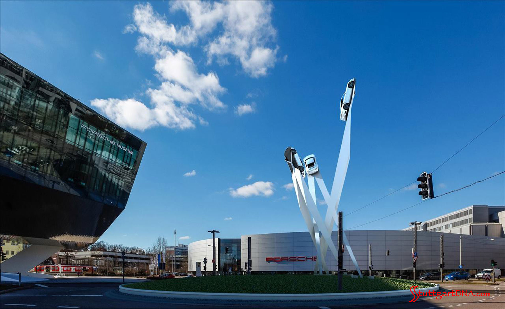 Stuttgart Higher Court dismisses U.S. hedge-fund claims Stuttgart Higher Court dismisses US hedge-fund claims. A wide-angle daytime shot of Porscheplatz, the Porsche Museum and the towering draft of a centerpiece sculpture, Stuttgart. Credit: Porsche AG