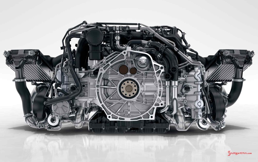 The new 2017 Porsche 911 Carrera 991.2: Here's the new Porsche 911 Carrera S 3.0-liter biturbo engine, view No 1. Credit: Porsche AG