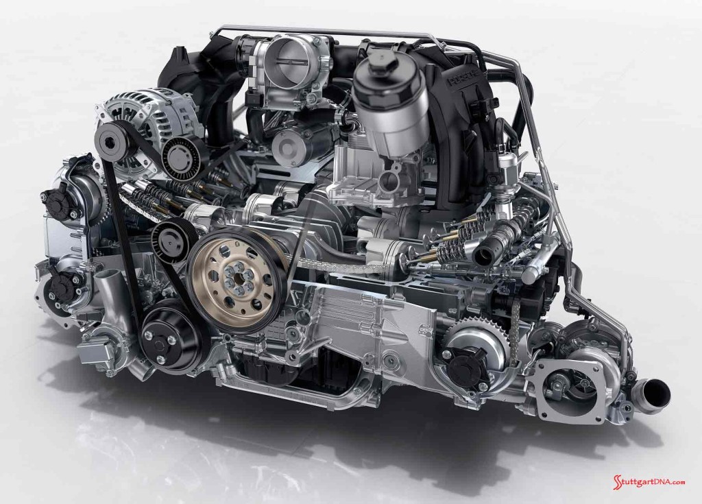 The new 2017 Porsche 911 Carrera 991.2: Seen here is the new 2016 911 Carrera S 3.0-liter biturbo engine view No 2. Credit: Porsche AG