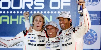 Porsche wins 2015 WEC drivers’ title Hartley, Bernhard and Webber (l-r) at the top of the 2015 WEC Bahrain podium. Credit: Porsche AG