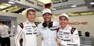2015 Bahrain Porsche 919 qualify first-second 2015 Bahrain Porsche 919 qualify first-second: Hartley, Webber and Bernhard (l-r) qualify first at 2015 Bahrain. Credit: Porsche AG