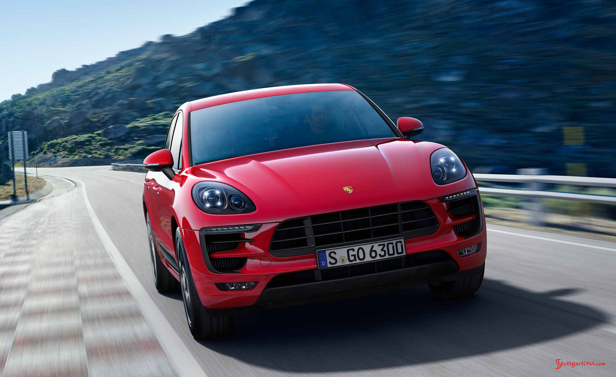 Credit: Porsche AG Porsche Macan GTS: Macan GTS left-front on rocky road. Credit: Porsche AG