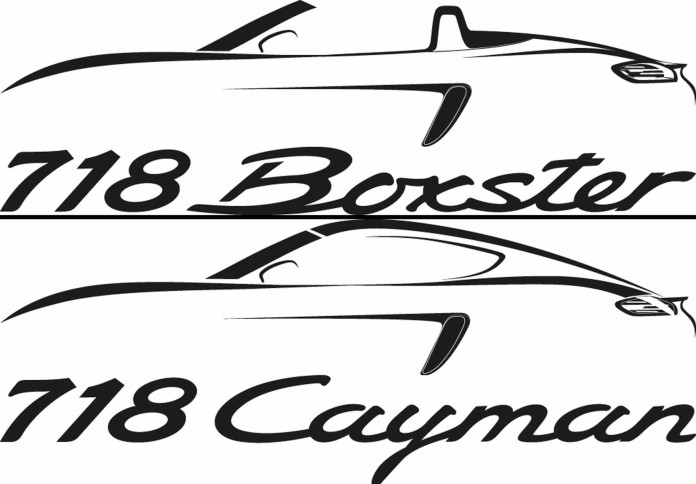 718 Boxster and 718 Cayman: 718 logo and silhouette composite. Credit: Porsche AG
