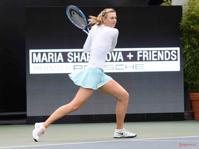 Maria Sharapova and Friends 2015 LA Event: Maria Sharapova on UCLA Tennis Center Court. Credit: Porsche AG