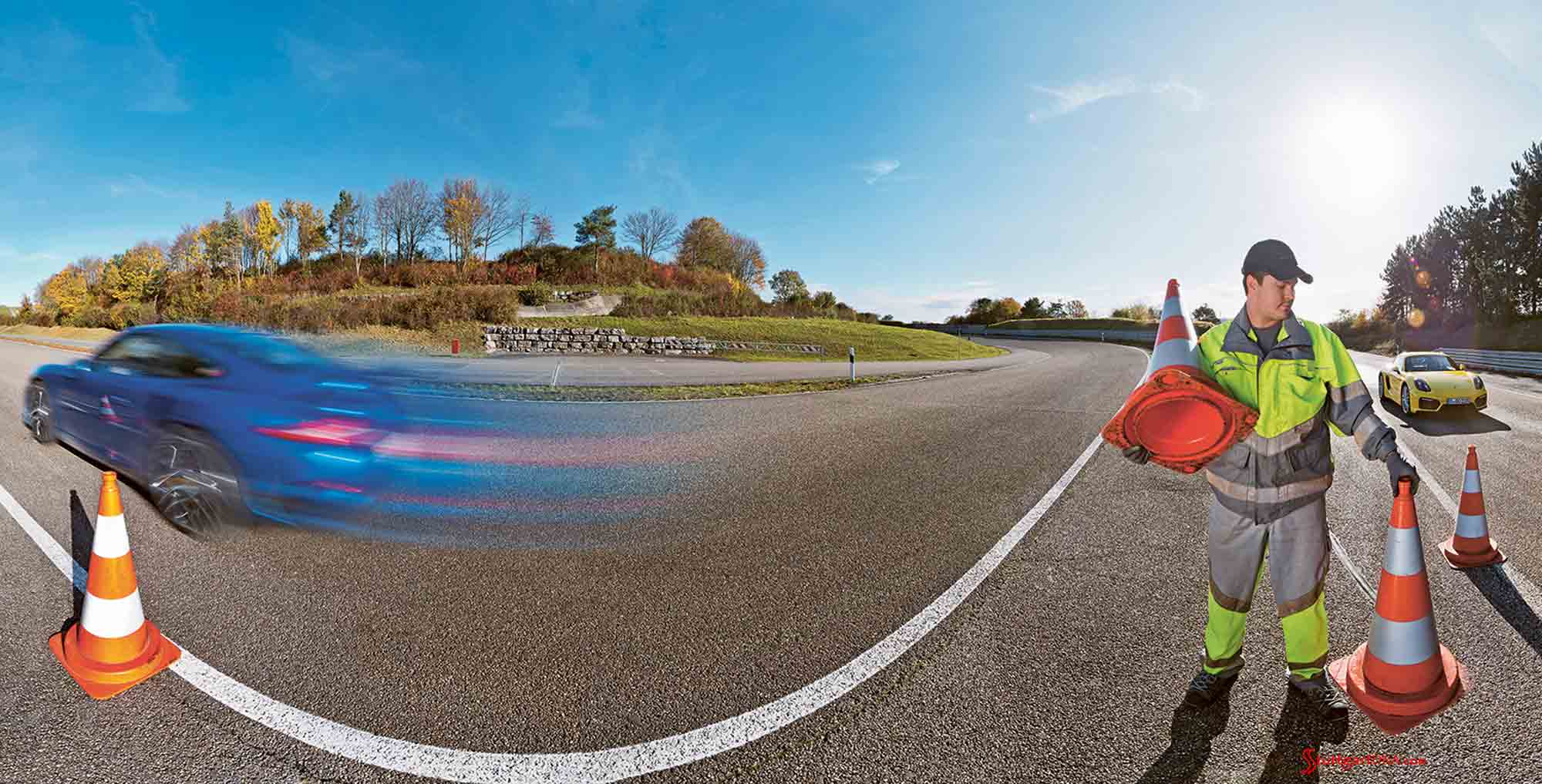 Credit: Porsche AG Porsche Weissach Development Center: A fleeting glimpse of a section of Weissach's test track. Credit: Porsche AG