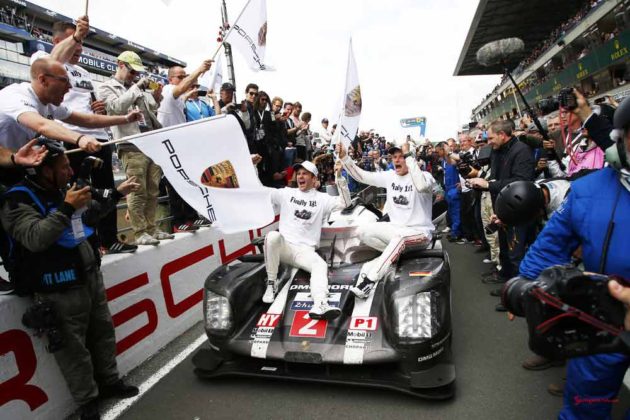 Porsche garners 18th overall win at 84th Le Mans 2016: No. 2 919 to 2016 Le Mans Victory Lane with Dumas and Lieb. Credit: Porsche AG