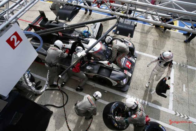 Porsche garners 18th overall win at 84th Le Mans 2016: No. 2 919 in pit overhead. Credit: Porsche AG