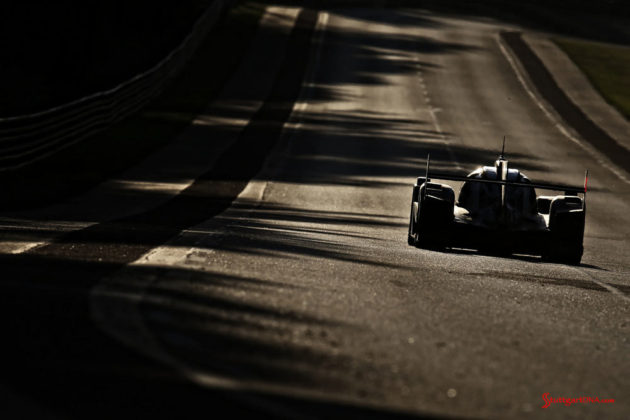 Porsche garners 18th overall win at 84th Le Mans 2016: No. 2 919 on shadowy straight. Credit: Porsche AG