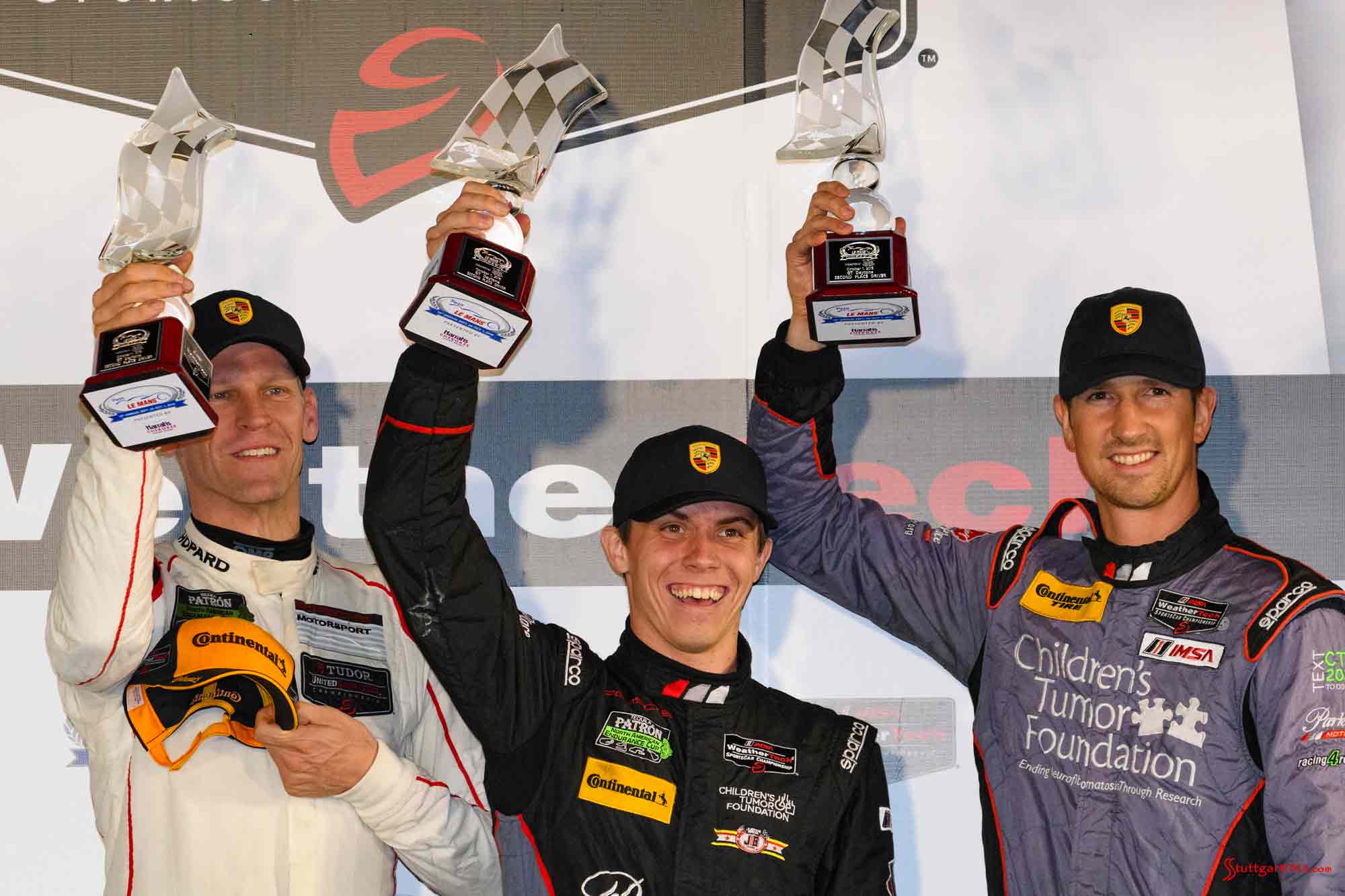 Credit: Porsche AG Bergmeister, McMurry & Lindsey on podium - 2016 Petit Le Mans Road Atlanta. Credit: PAG.