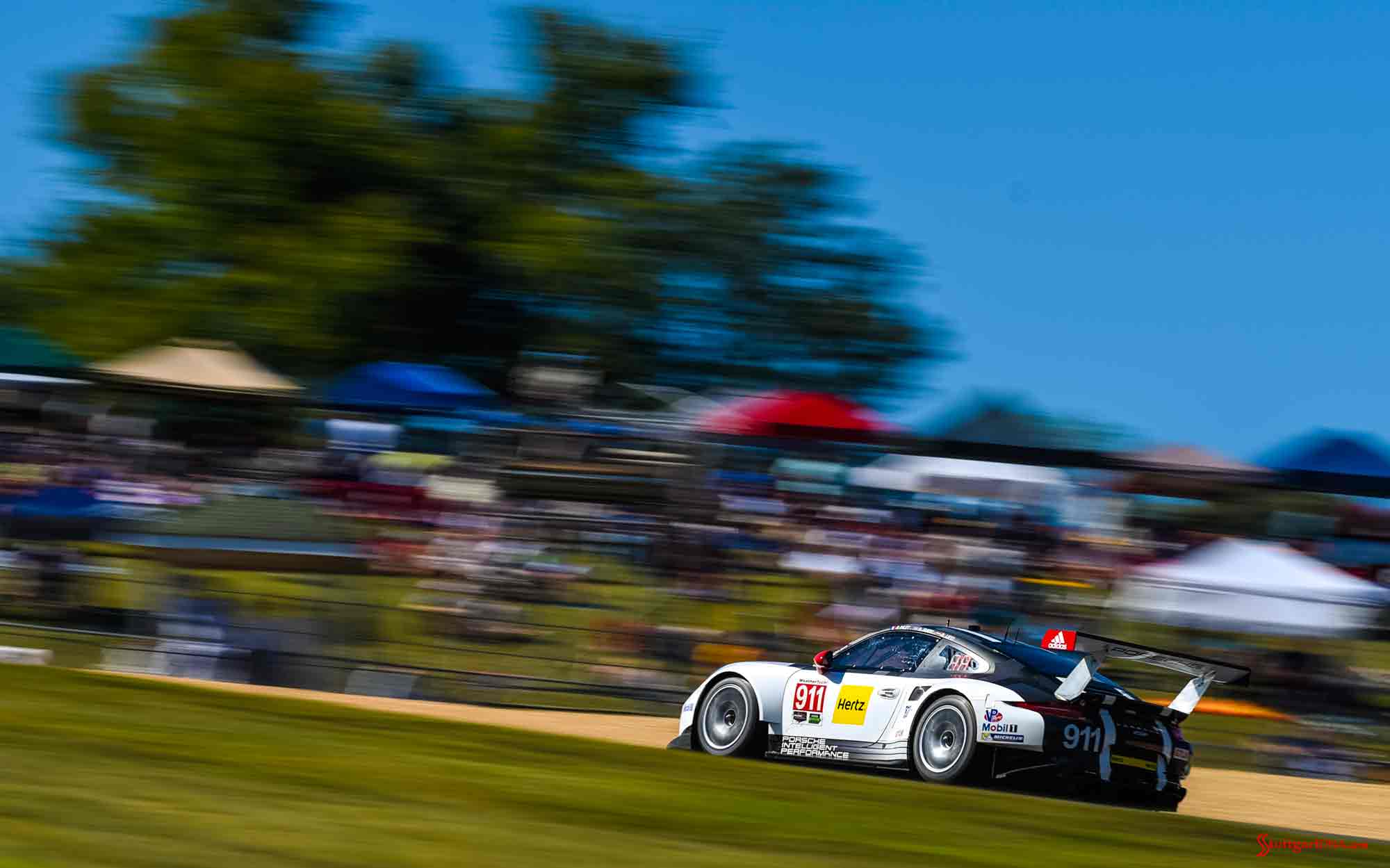 Credit: Porsche AG Porsche Works 911 RSR last race: Porsche No. 911 left-side on track - 2016 Petit Le Mans Road Atlanta. Credit: PAG.