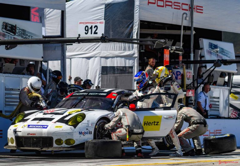 Porsche Works 911 RSR last race: Porsche No. 912 in 2016 Petit Le Mans Road Atlanta pits. Credit: PAG