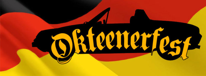 Porsche 914 Okteenerfest: Okteenerfest logo bearing a Porsche 194 in silhouette and the word Okteenerfest superimposed on it, all against a waving Germany flag.