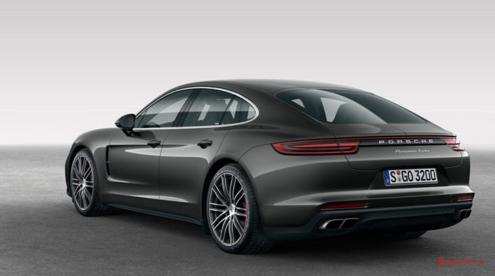 2017 Panamera and 2018 Panamera voluntary recall: A dark-grey Panamera Turbo is seen here from the left rear in studio. Credit: Porsche AG.