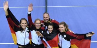 Porsche Team Germany wins Minsk 2018 Tennis Fed Cup Porsche Team Germany wins Minsk 2018 Tennis Fed Cup: Porsche Team Germany group photo at Minsk. Antonia Lottner, Anna-Lena Grönefeld, Team Coach Jens Gerlach, Tatjana Maria, Anna-Lena Friedsam (l-r) Credit: Porsche AG
