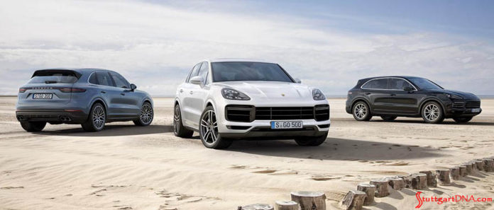 January 2019 Porsche USA sales: Depicted here is a picturesque vista of 3 Cayennes poised on sands against the wispy backdrop of a clouded sky. Credit: Porsche AG