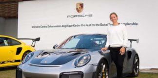 Wimbledon champion Kerber tours Porsche Centre Dubai Wimbledon champion Kerber tours Porsche Centre Dubai: Seen here is Kerber posing with a silver 911 GT2 RS in Dubai. Credit: Porsche AG