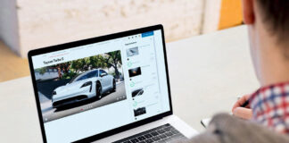 Porsche Car Configurator conjures Artificial Intelligence Porsche Car Configurator conjures Artificial Intelligence: Pictured here is a young man using the Porsche Car Configurator to customize a Taycan Turbo S of his choice on his laptop computer. Credit: Porsche AG