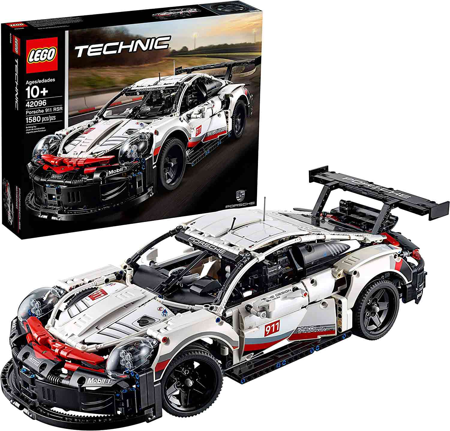 Porsche LEGO sets essentials: Depicted in this shot is the fully assembled LEGO Porsche 911 RSR, with its box set in the b.g. Credit: Amazon