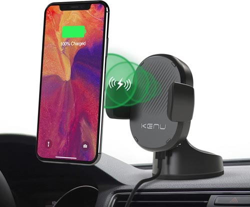 Car Phone Holder Buying Guide: Pictured here is the Kenu Airbase Car Phone Mount attached to a car dashboard. Credit: Amazon
