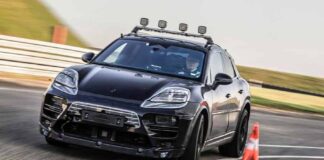 Porsche Macan electric SUV delayed Porsche Macan electric SUV delayed: Depicted here is a camouflaged Macan EV Prototype running on Porsche's Weissach Development Center track. Credit: Porsche AG