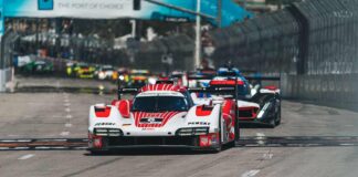 Porsche Penske 963 wins IMSA Long Beach Depicted here is the Porsche Penske No 6 leading the Long Beach pack. Credit: Porsche AG