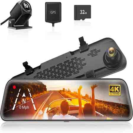 Seen here is the WOLFBOX G840S 12 in 4K Mirror Dash Cam Backup Camera. Credit: Amazon