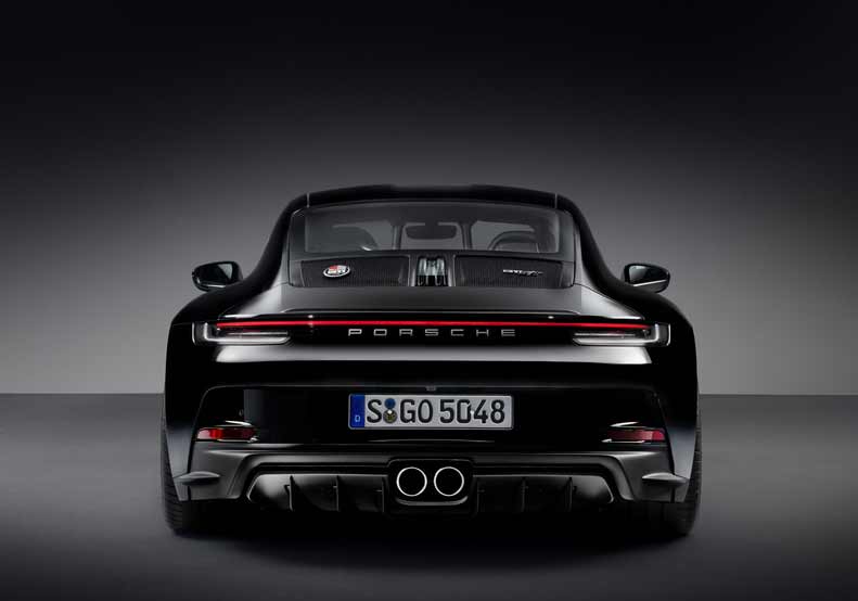 911 S/T - Pictured here is the shapely 911 S/T's black rear end. Credit: Porsche AG