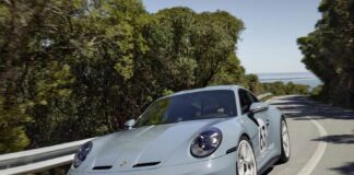 New Porsche 911 S/T celebrates the 911’s 60th Anniversary 911-S-T - Pictured here is a 911 S/T seen from its left-front corner, on a mountain road. Credit: Porsche AG