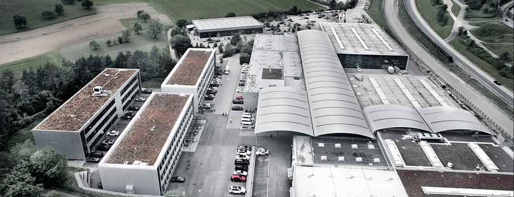 911 S/T - depicted here is a rare aerial view of Motorsport Center Flacht. Credit: Porsche AG