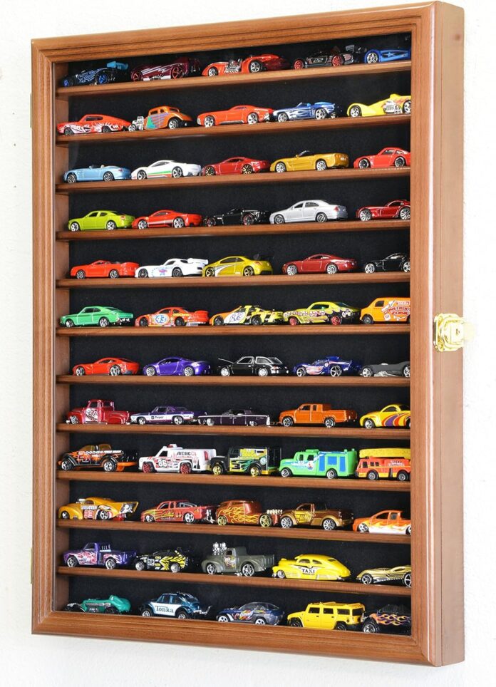 Best Display Storage for Porsche Hot Wheels & Matchbox: pictured here is the winning lockable and UV-protected-glass display case for Hot Wheels and Matchbox collectors