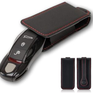 Seen here is the AeroBon Real Leather Key Pouch for Porsche, Black with Red Stitching. Credit: Amazon