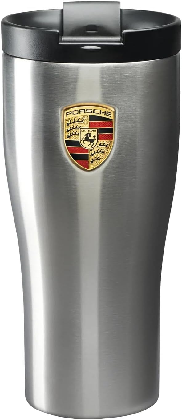 Pictured here is the Genuine Porsche Crest Double Wall Stainless-Steel Thermal Tumbler. Credit: Amazon