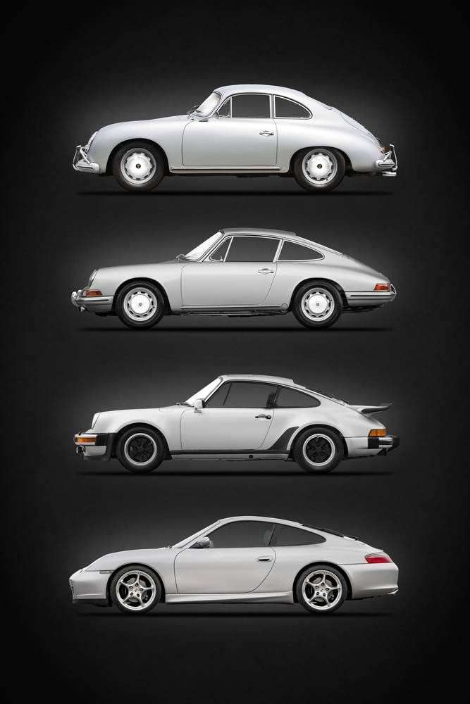 Seen here is Porsche Vintage Classic German Sports Car Models Wall Art. Credit: Amazon