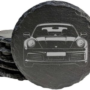 Seen here is the Slate Coasters Set with Laser-Etched Porsche 911 Design. Credit: Amazon