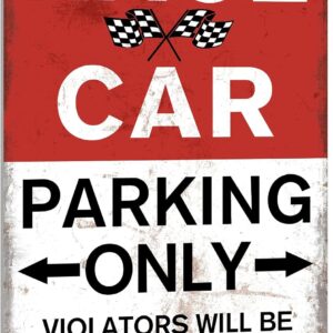 Pictured here is the "Race Car Parking Only" Vintage Sign. Credit: Amazon