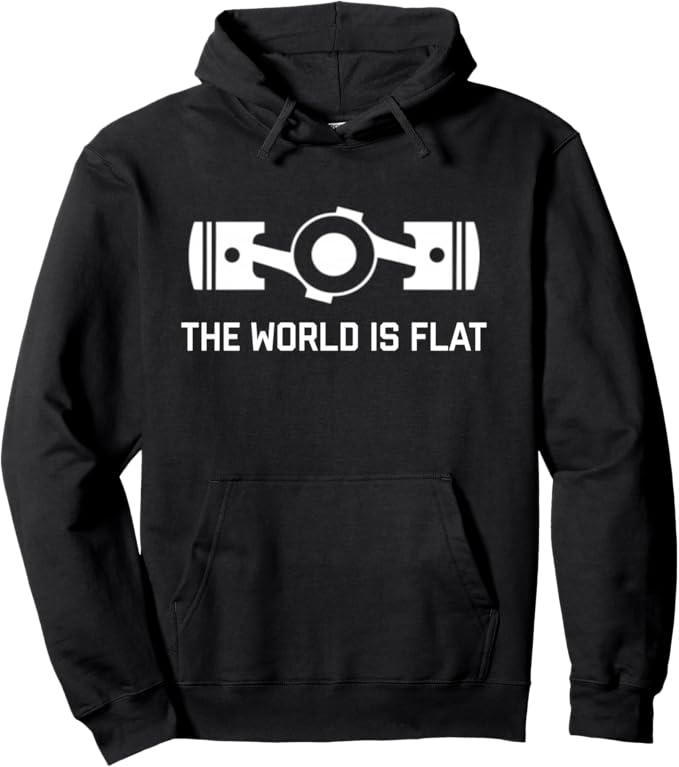 The World Is Flat - Boxer Engine Pullover Hoodie. Credit: Amazon