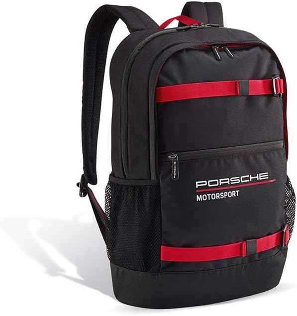 Father's Day Porsche Gift Guide 2026: Pictured here is our black-and-red-trimmed Porsche Motorsport backpack. Credit: Porsche AG
