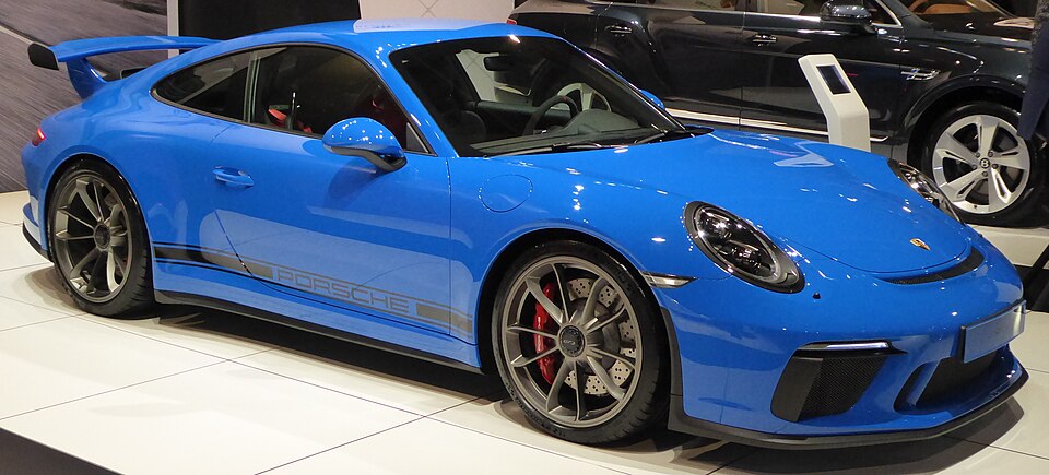 991.1-Gen Porsche 911 Buyer Guide: 991.1 Blue GT3 - right-front at 2018 Brussels Show. Credit: Abxbay
