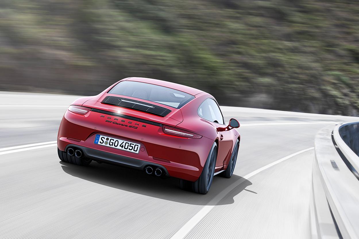 991.1-Gen Porsche 911 Buyer Guide: Pictured here is a Red 991.1 GTS at speed - rear. Credit: Porsche AG