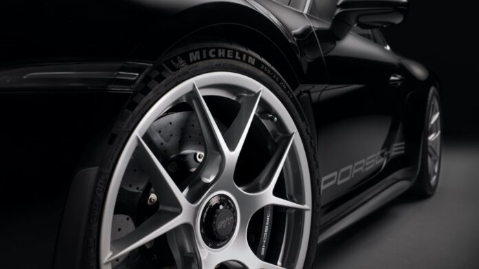 Left-front Michelin on black 911 S/T. Credit: Porsche AG